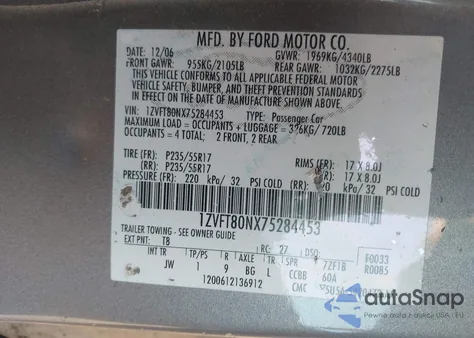 2007 Ford Mustang V6 Deluxe/V6 Premium from USA, damaged, VIN 1ZVFT80NX75284453